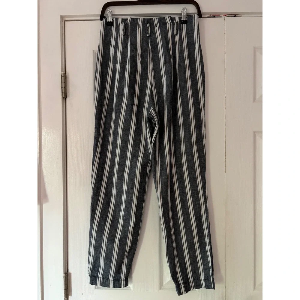 Abercrombie & Fitch Striped‎ Linen Blend High Rise Pleated Tapered Pants Small